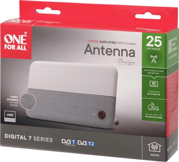 Immagine prodotto One for All DVB-T2 1080p antenna in tessuto bianco (Antenna interna, DVB-T / -T2)