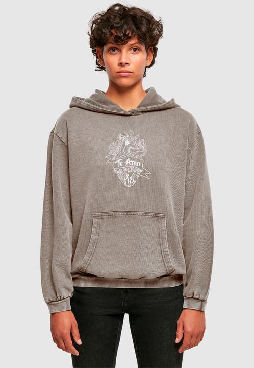 Image du produit Merchcode Ladies Frida Kahlo - Te amo outline Acid Washed Oversize Hoody - 178045 (S)