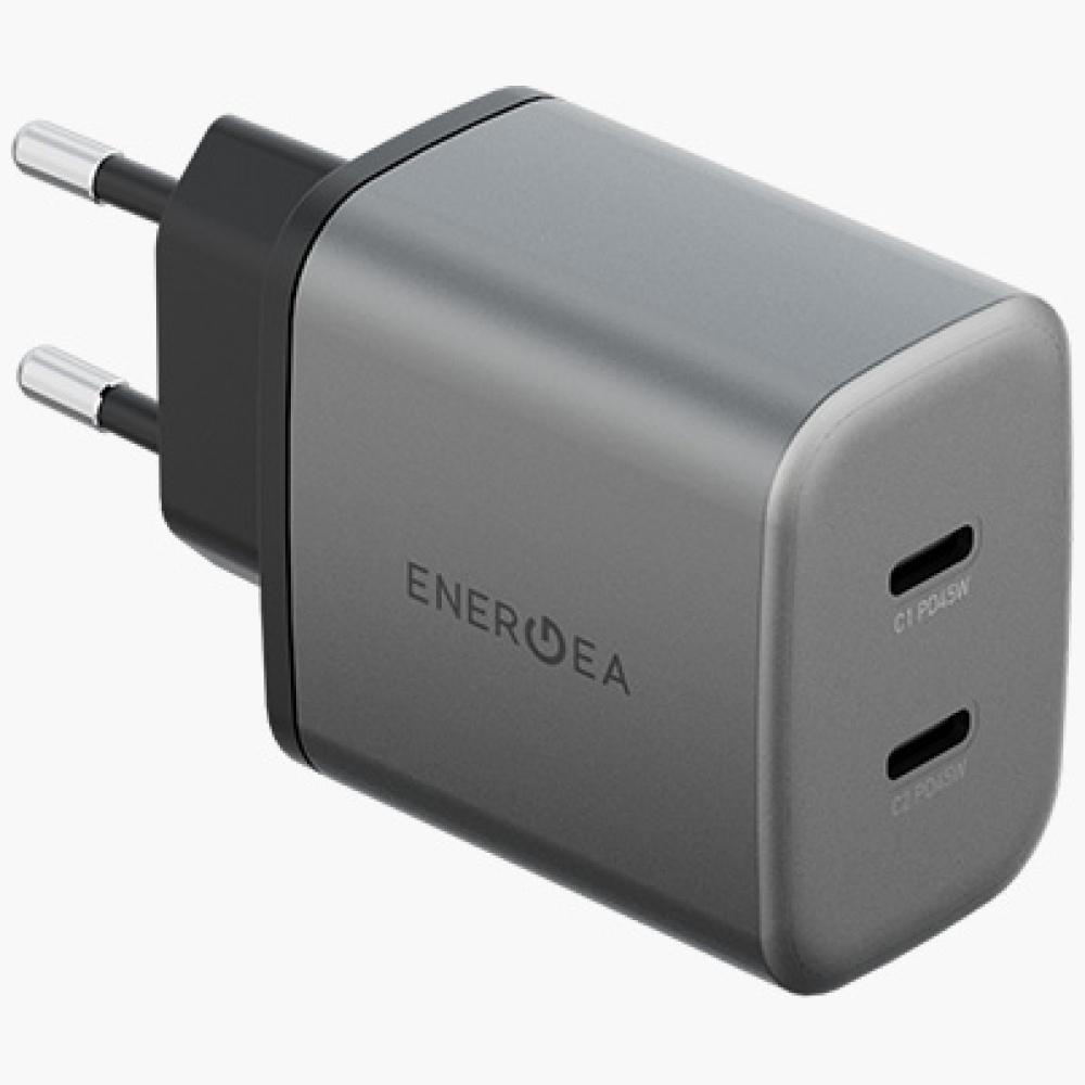 Energea Wall Charger Ampcharge GaN45 2xUSB-C PD/PPS/QC3.0 45W grey (45 W), Caricatore USB, Grigio