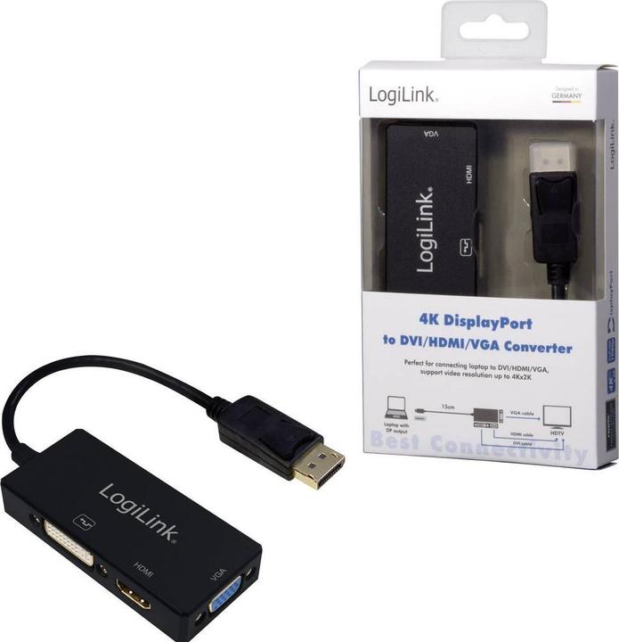 Immagine prodotto LogiLink Adattatore DisplayPort 4K (DVI, VGA, HDMI, 15 cm)