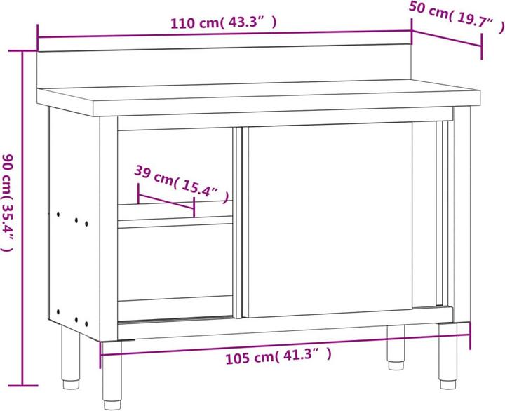 Image du produit vidaXL Küchen-Arbeitstisch (50 cm, 110 cm)