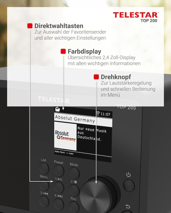 Produktbild Telestar TOP 200 DAB+ Internetradio schwarz (Internetradio, DAB+, UKW, WLAN, Bluetooth)