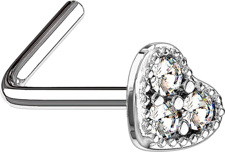 Star Piercing Nasenstecker gewinkelt silber Herz Kristall silber (Chirurgenstahl 316L, Messing)