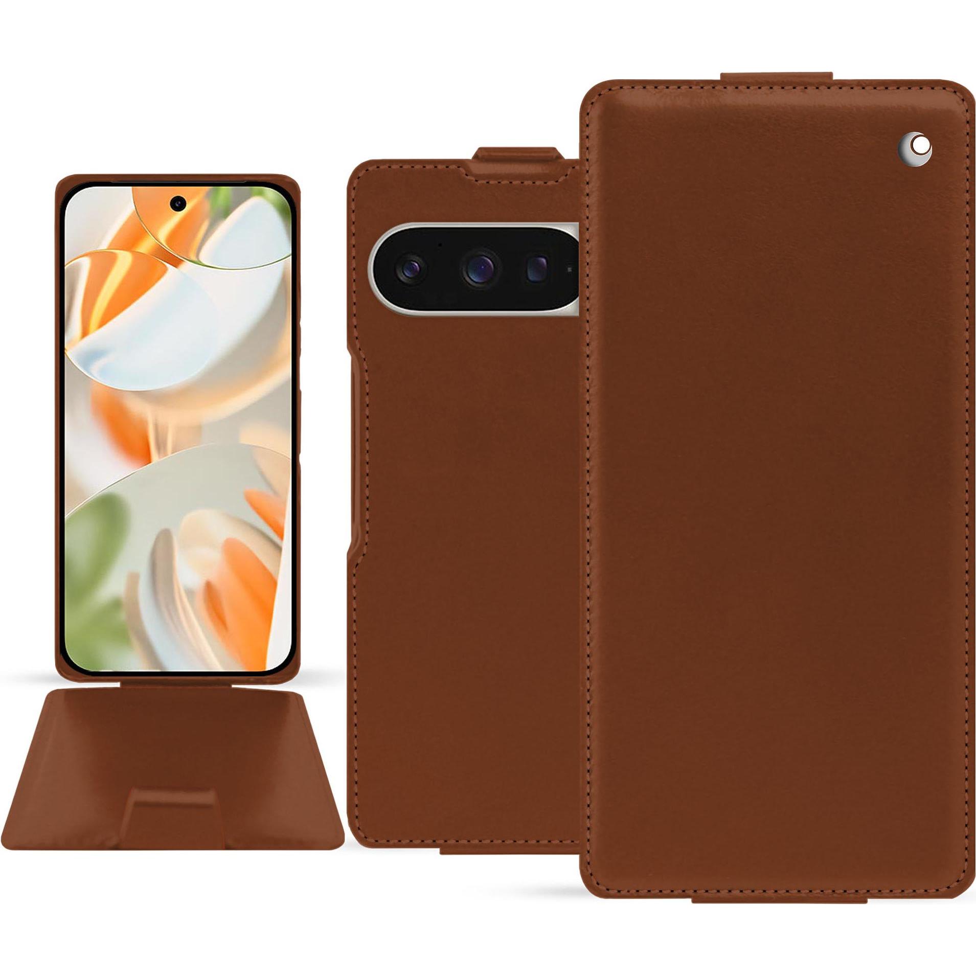 Noreve Lederschutzhülle vertikal (Google Pixel 9 Pro Fold), Smartphone Hülle, Braun