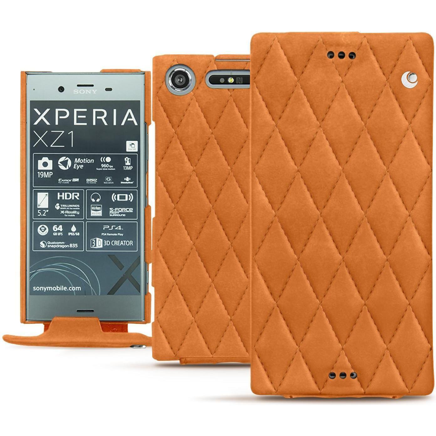 Noreve Lederschutzhülle vertikal (Sony Xperia XZ1), Smartphone Hülle, Orange