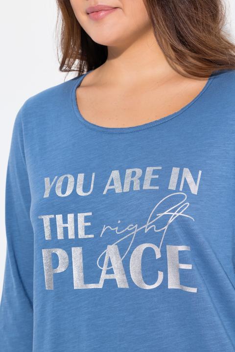 Produktbild Ulla Popken Shirt, Metallic-Schriftmotiv, A-Linie, Rundhals, 3/4-Arm (42, 44)