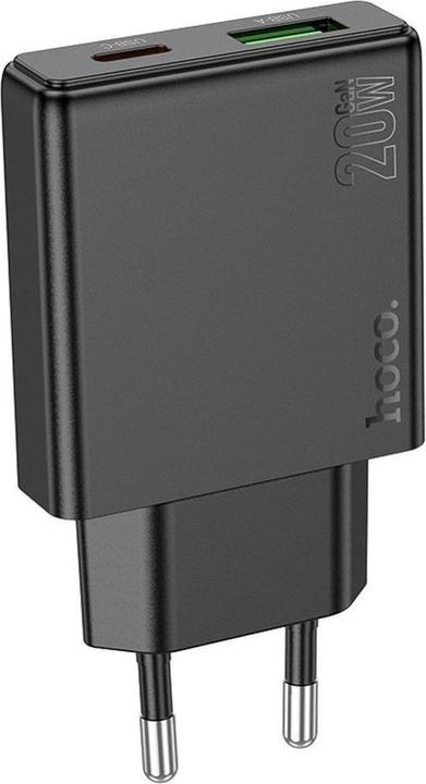 Actual product image Hoco Adapter slim wall charger USB A + Type C PD QC3.0 3A 20W N38 black (20 W)