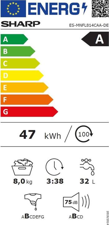 Energie-Label Sharp ES-MNFL814CAA-DE (8 kg, Links)
