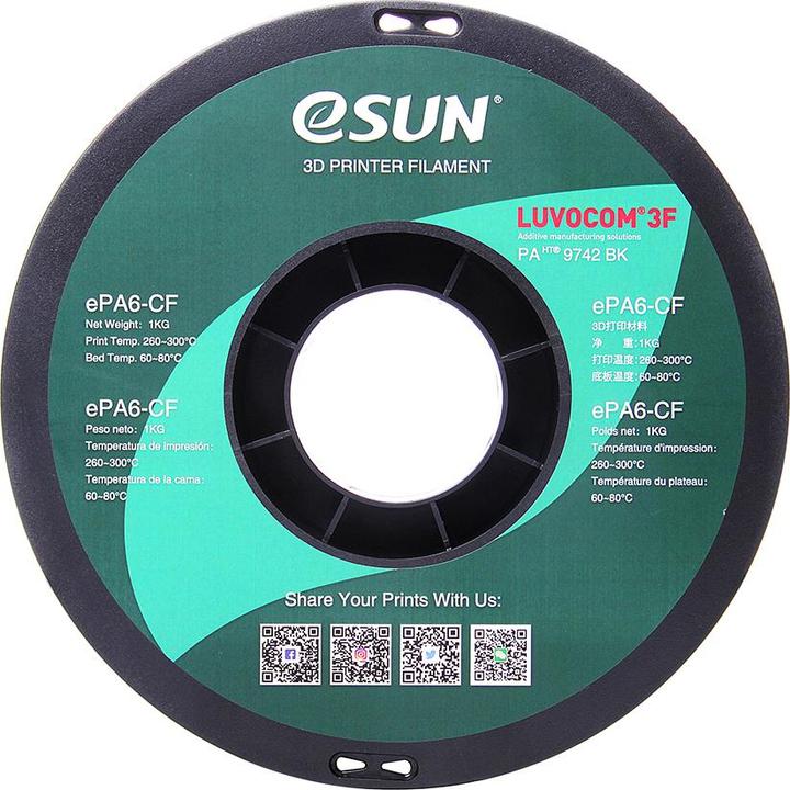 Immagine prodotto eSUN ePAHT-CF Filamento in fibra di carbonio di nylon 1,75mm 0,75Kg (Nylon, 1.75 mm, 750 g, Nero)