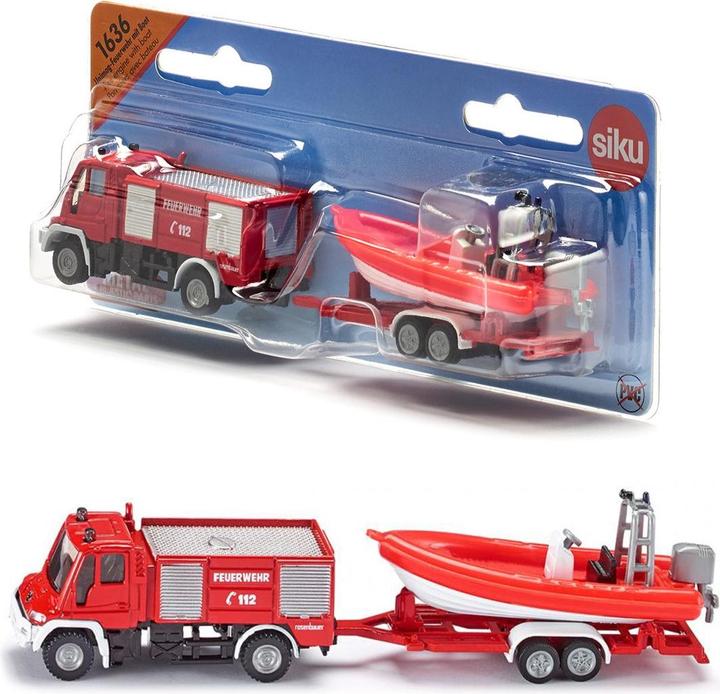 Produktbild Siku Unimog Feuerwehr mit Boot
