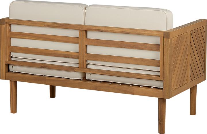 Actual product image Beliani Lounge set 3-piece acacia wood light brown 5-seater cushions cream BARATTI