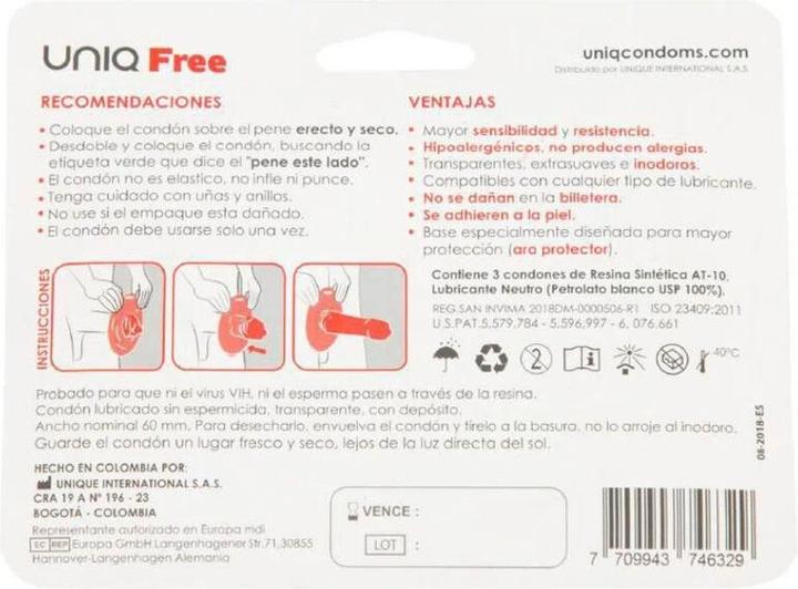 Image du produit Uniq Free Préservatifs Sans Latex Avec Anneau De Protection 3 Unités (3 pcs)