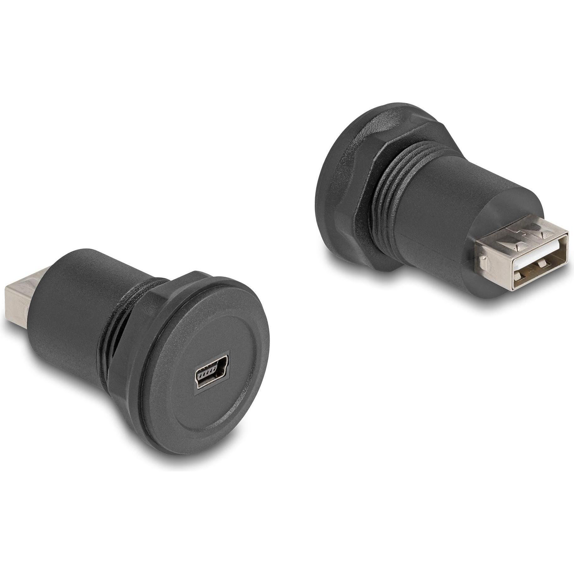 Delock USB 2.0 Typ Mini-B zu USB 2.0 Typ-A Einbaubuchse schwarz (USB-A, 4.10 cm), Data + Video Adapter, Schwarz