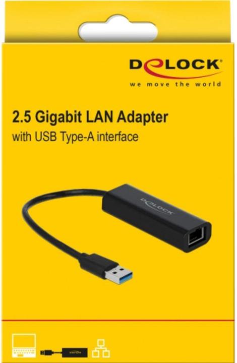 Actual product image Delock Network Adapter USB-A - RJ45, 2.5Gbps Black (USB 3.0, RJ45 2.5 Gigabit Ethernet (1x))
