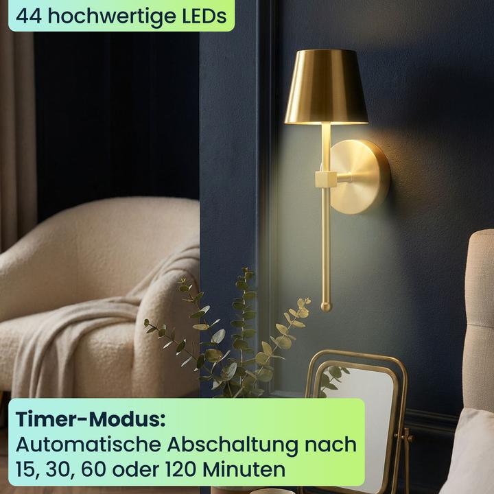 Actual product image Ideoon 4er-Set Elegante LED Wandleuchte kabellos mit Fernbedienung: Akku Wandlampe dimmbar in Gold (180 lm)