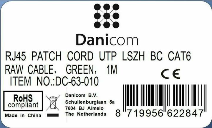 Produktbild Dsit CAT6 Netzwerkkabel, U/UTP, 1 meter, Grün, 100% Kupfer (U/UTP, CAT6, 1 m)
