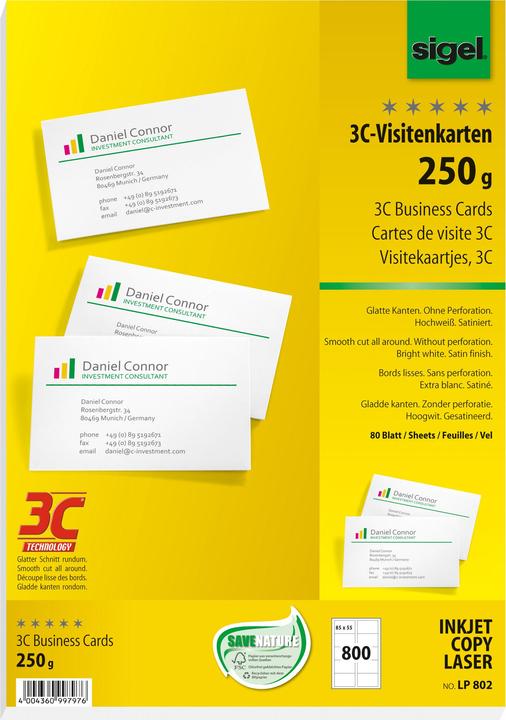 Image du produit Sigel Cartes de visite 3C (250 g/m², 800 x, A4)