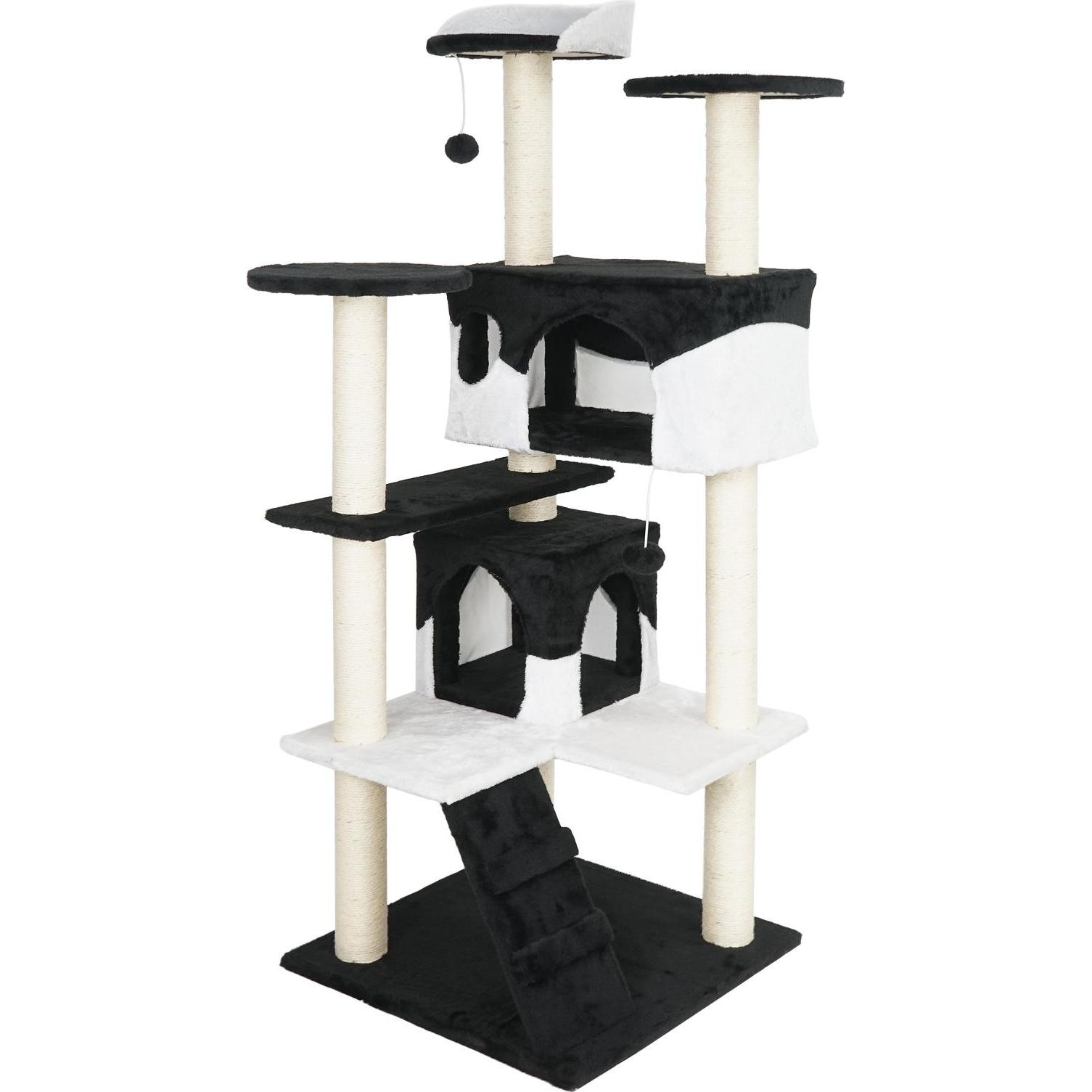 Wiltec Kratzbaum Schwarz/Weiss 130cm Katzenkratzbaum Katzenbaum Kletterbaum Katze (130 cm, Schwarz, Weiss), Katzenbaum