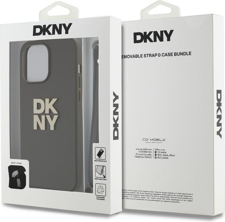 Actual product image DKNY PU Leather Stack Logo Wrist Strap Case for iPhone 15 Pro Brown (Apple iPhone 15 Pro)