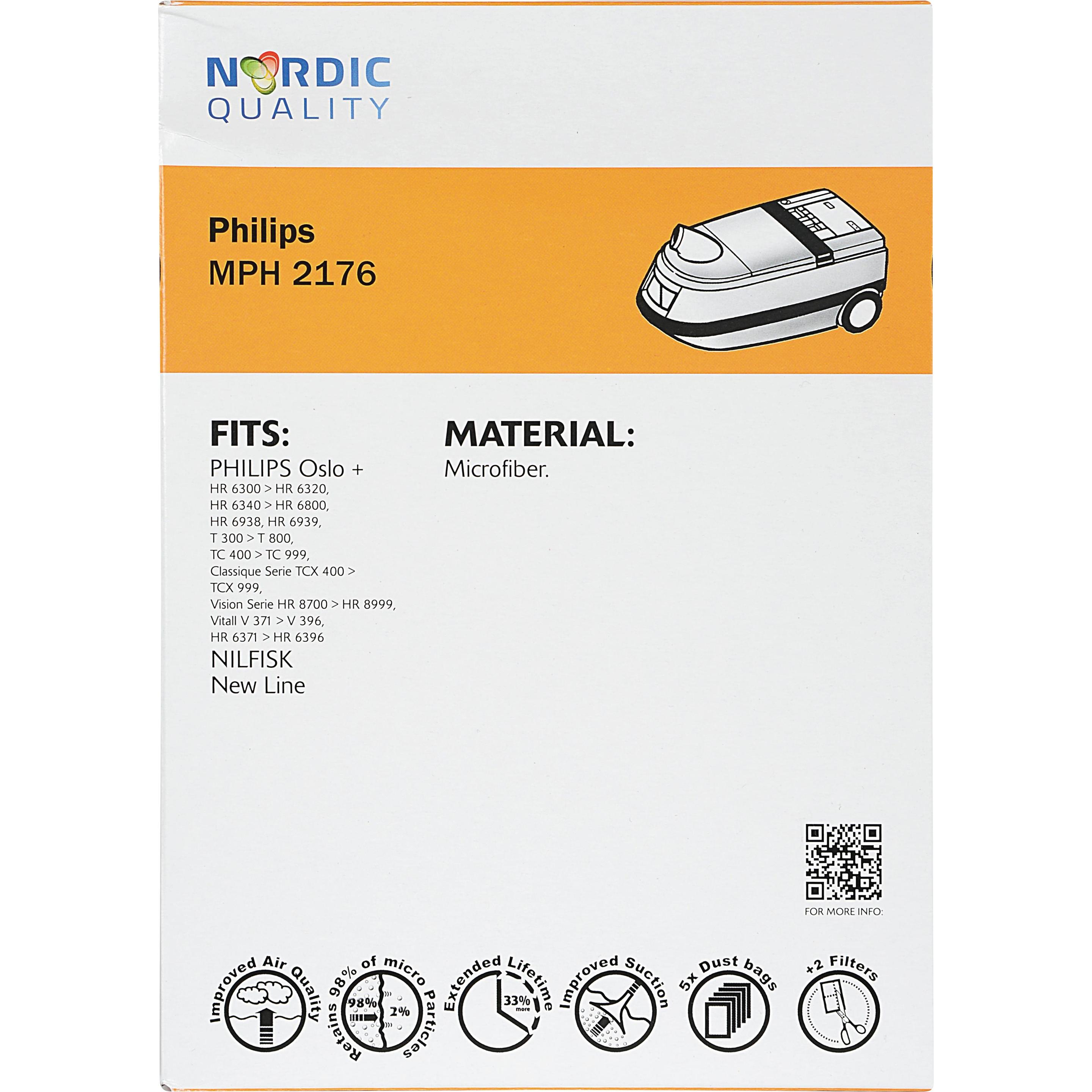 Thumbnail - Deltaco MPH 2176 Vacuum cleaner bags, 5 bags + 2 filters, Staubsaugerbeutel