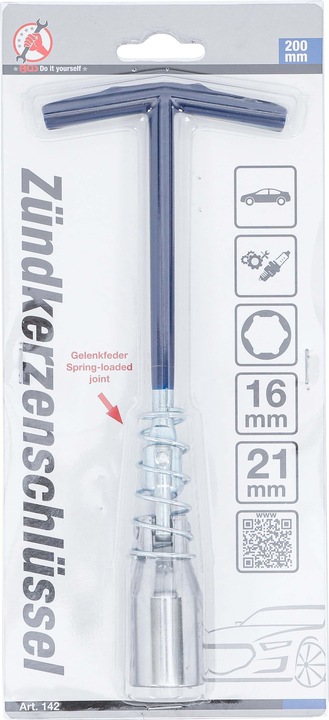 Produktbild BGS Zündkerzenschlüssel mit T-Griff, Gelenkfeder Sechskant SW 16 mm / SW 21 mm