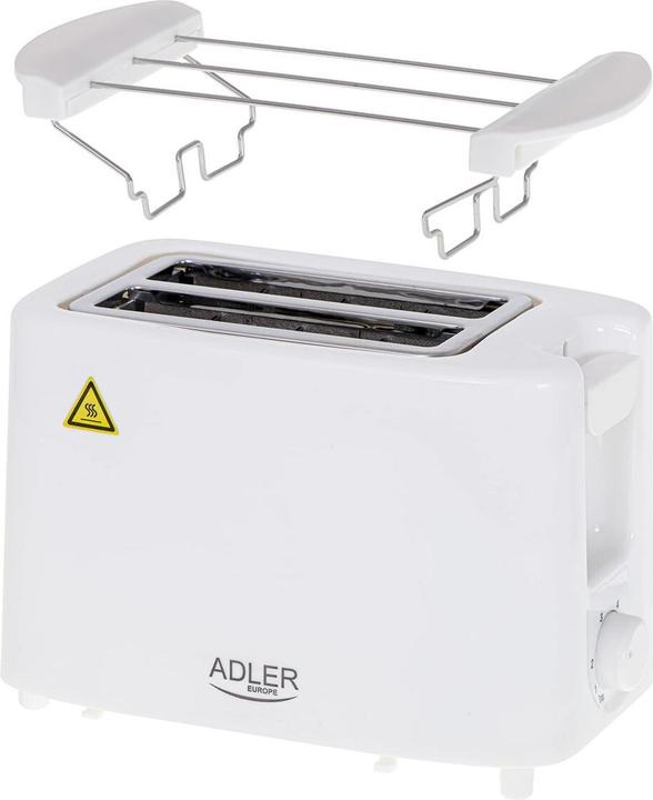 Produktbild Adler Toaster AD 3223 Power 750 W, Number of slots 2, Housing material Plastic, Baltas