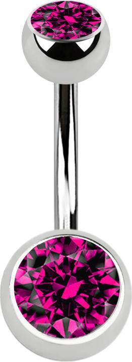 Image du produit Star Piercing Banane argentée avec deux boules cristal fuchsia (sans laiton, Acier chirurgical 316L)
