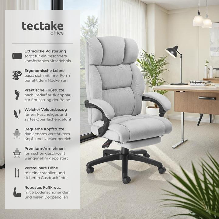 Produktbild tectake Bürostuhl Jillien mit Fussstütze und Velourbezug