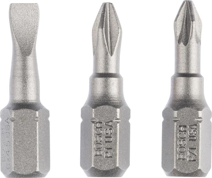Produktbild Bosch Professional Zubehör Schrauberbit-Set Extra-Hart (gemischt), 3-teilig, S 0,6x4,5, PH1, PZ1, 25 mm (Kreuz Phillips PH)
