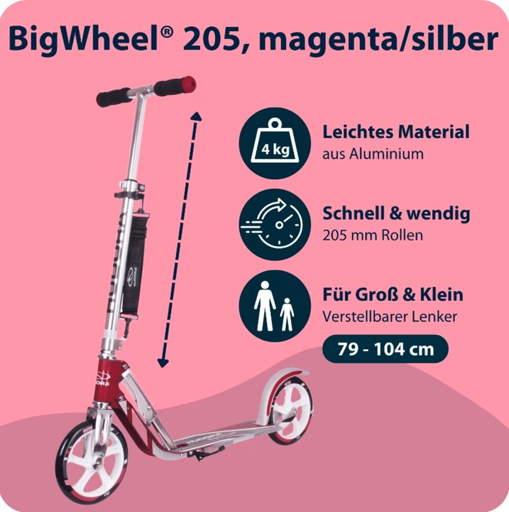 Productafbeelding Hudora Scooter reuzenrad RX205 Step - Magenta / Zilver