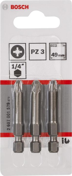 Produktbild Bosch Professional Zubehör Schrauberbit Extra-Hart PZ 3, 49 mm, 3er-Pack (Kreuz Pozidriv PZ)
