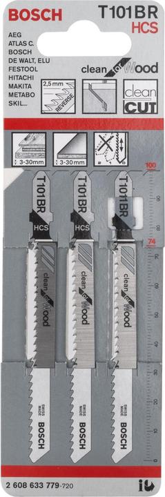 Produktbild Bosch Professional Zubehör Stichsägeblatt T 101 BR Clean for Wood, 3er-Pack