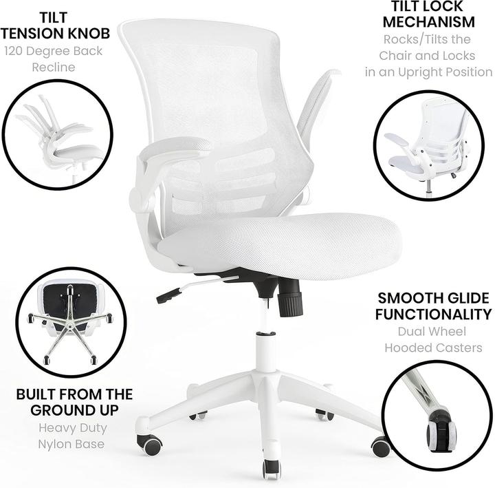 Produktbild Flash Furniture Bürostuhl, Weisser Netzstoff, Weisser Rahmen Mittelhoher Rücken