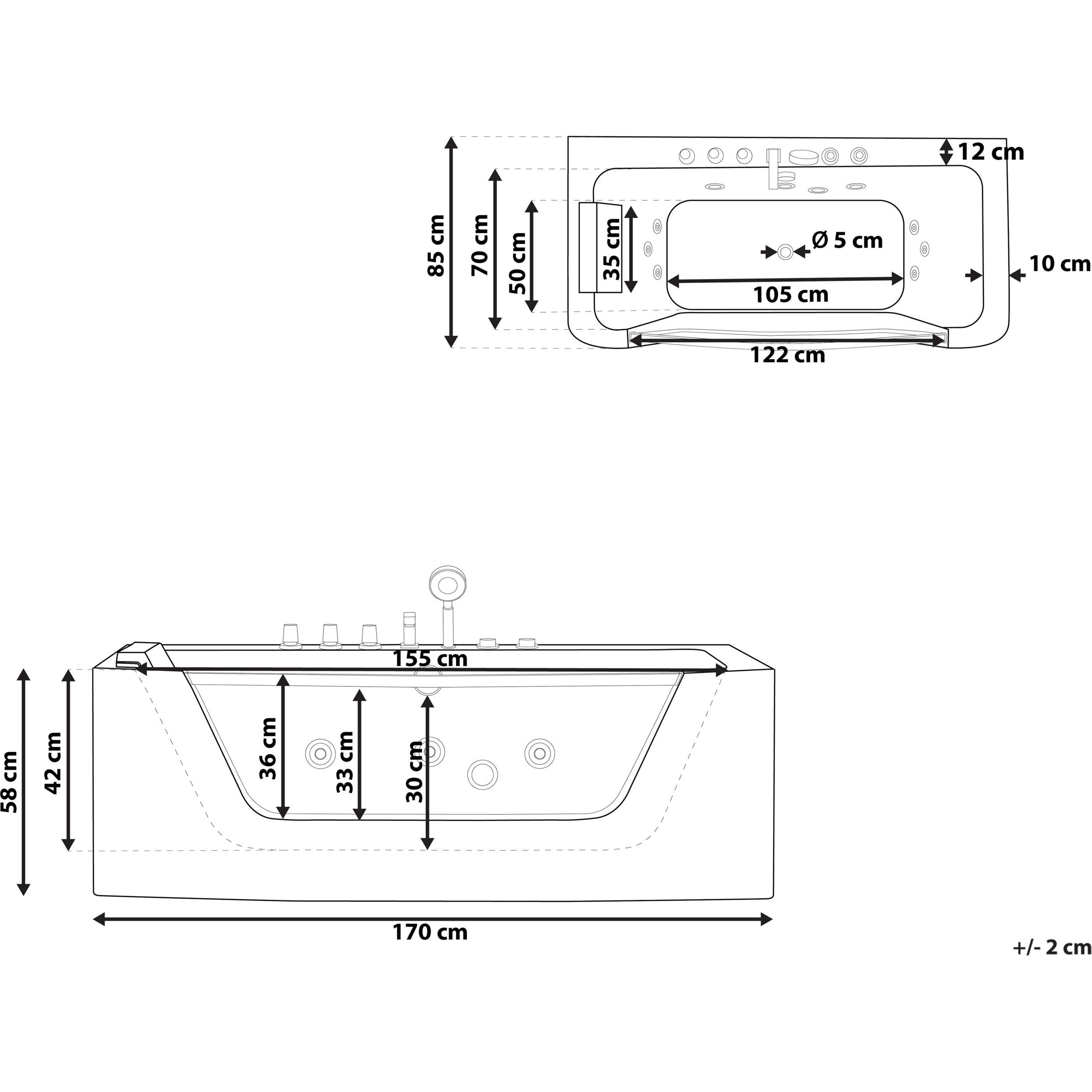 Thumbnail - Beliani, Badewanne, Whirlpool Badewanne weiss rechteckig 170 x 85 cm BARRANCA (220 l, 85 cm)