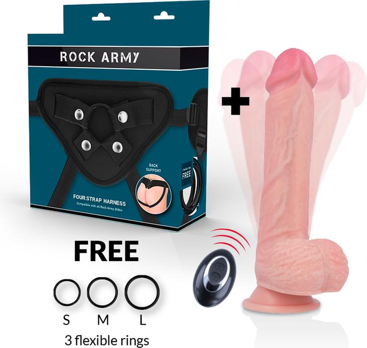 Produktbild Rock Army ROCKARMY - HARNESS + FLÃoeSSIGSILIKON VIBRATOR PREMIUM APACHE FERNBEDIENUNG 20.5 CM -O- 4.62 CM