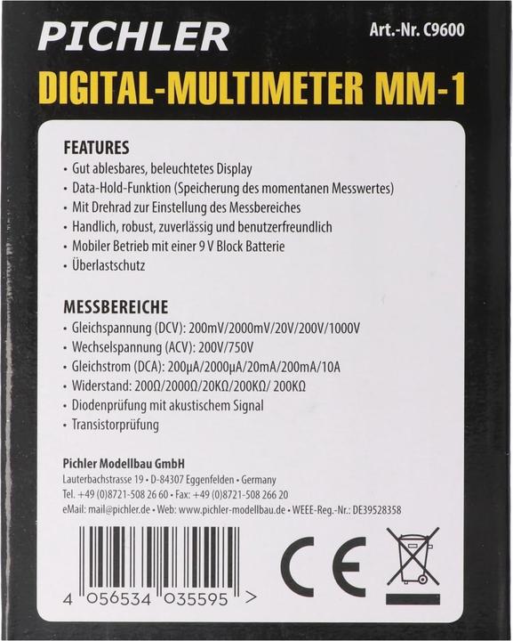 Actual product image AccuCell MM-1 multimeter, illuminated display, ideal for modelling, hobby, workshop, household (Handheld multimeter)
