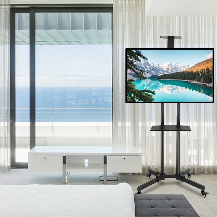 Produktbild Techly TV Trolley für LCD LED TV 37-70Zoll 93,98-177,8cm schwarz mit Ablage (Universal, 70", 50 kg)