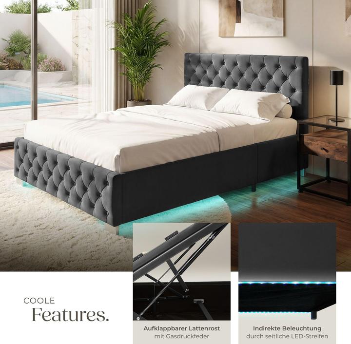 Actual product image tectake Ottoman Bed with LED strips & storage (120 x 200 cm)