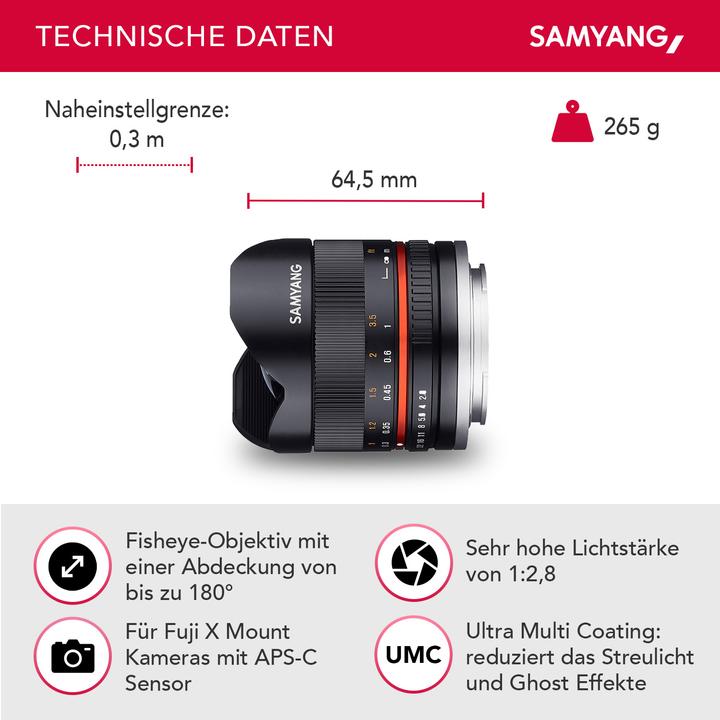 Produktbild Samyang 8mm f/2.8 II - Fujifilm X (Black) (Fujinon XF, APS-C / DX)