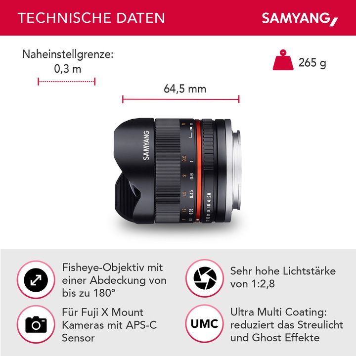 Produktbild Samyang 8mm f/2.8 II - Fujifilm X (Black) (Fujinon XF, APS-C / DX)