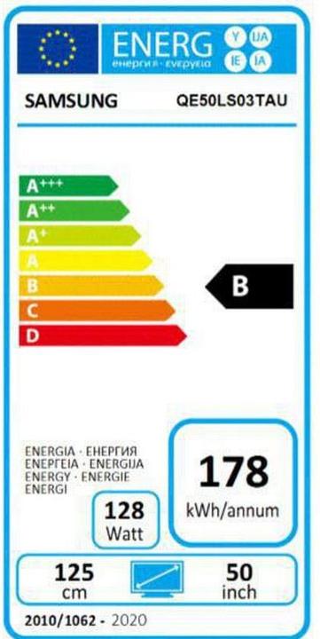 Energie-Label Samsung TV The Frame 4.0 QE32LS03T inkl. Rahmen weiss (32", QLED, Full HD, 2020)