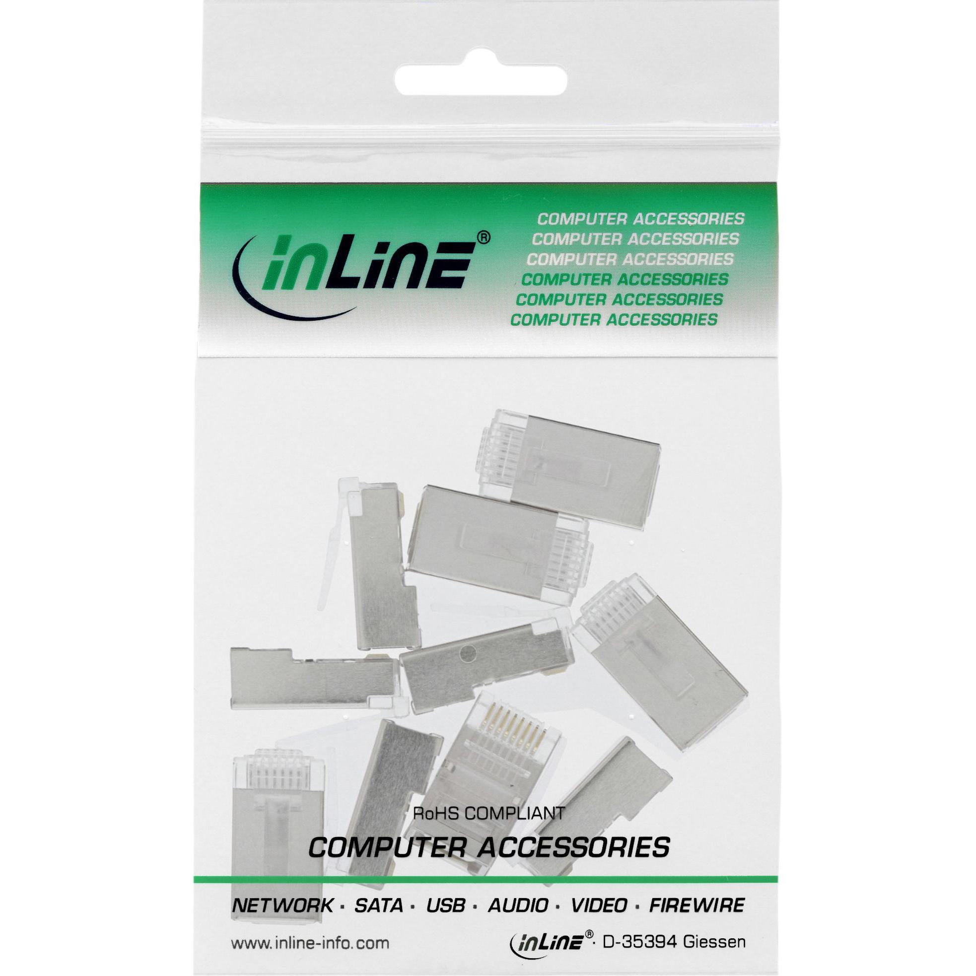 Thumbnail - InLine 100er Pack Modularstecker 8P8C RJ45 zum Crimpen auf Rundkabel, Server Zubehör, Transparent