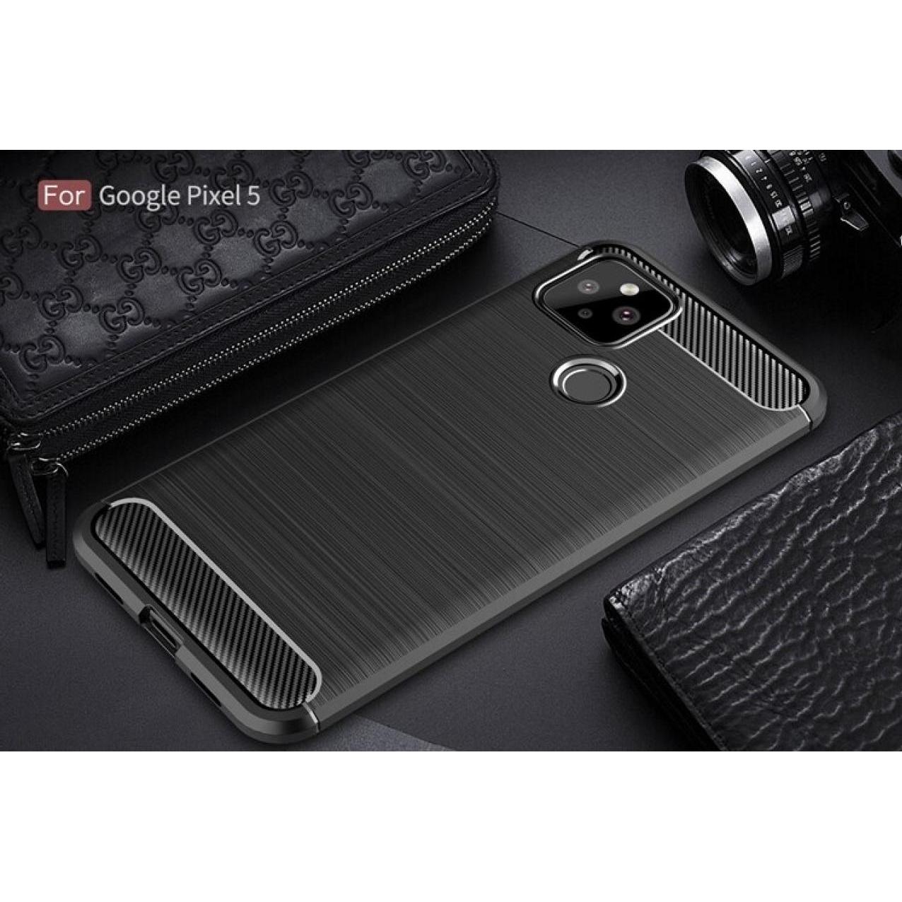 Thumbnail - Screenguard Google Pixel 5 Hülle Carbon Brushed Soft TPU (Google Pixel 5), Smartphone Hülle, Schwarz