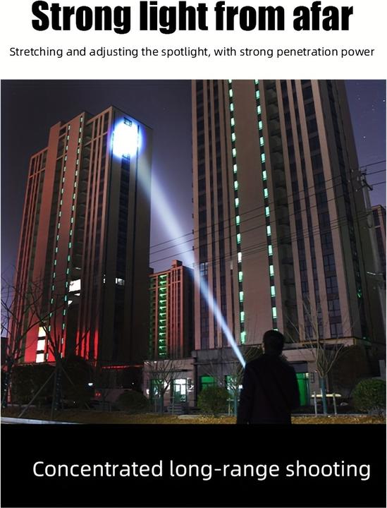 Actual product image PhoneLook LED Taschenlampe wiederaufladbar USB-C 2000 Lumen starker Strahl 800m verstellbarer Fokus (2000 lm)