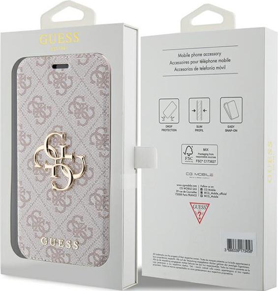 Actual product image Guess GUBKP15X4GMGPI iPhone 15 Pro Max 6.7" różowy/pink book 4G Metal Logo (Apple iPhone 15 Pro Max)