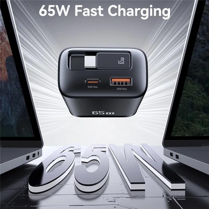Image du produit Usams CC299 65W Fast Charger With Retractable Type-C Cable (EU) - Xiang Series Black (65 W)
