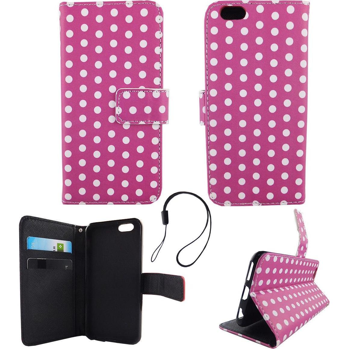König Design Schutz Hülle für Apple iPhone 6 / 6s Polka Dot Lila Tasche Cover Book Style (Apple iPhone 6), Smartphone Hü...