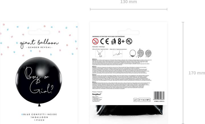 Immagine prodotto Partydeco Palloncino Ragazzo o Ragazza - Ragazzo blu riempito, Ø 1 m, 1 pz.