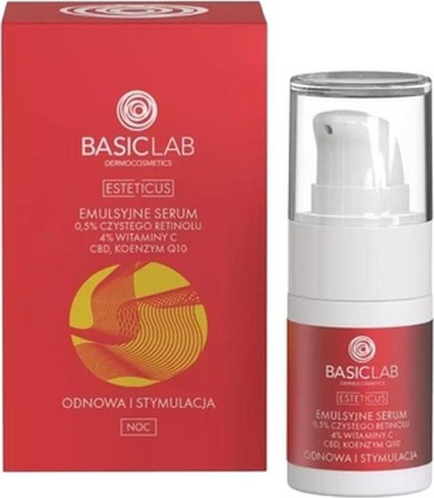 Immagine prodotto BasicLab Siero Viso con Retinolo, Coenzima Q10 e Vitamina C 15ml Siero Notte Antirughe per Donna (15 ml)