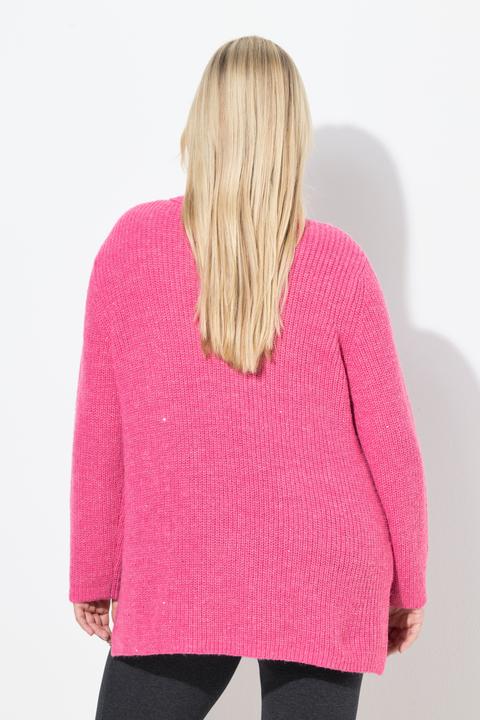 Produktbild Ulla Popken Pullover, Rippstrick, Pailletten, V-Ausschnitt, Langarm (62)